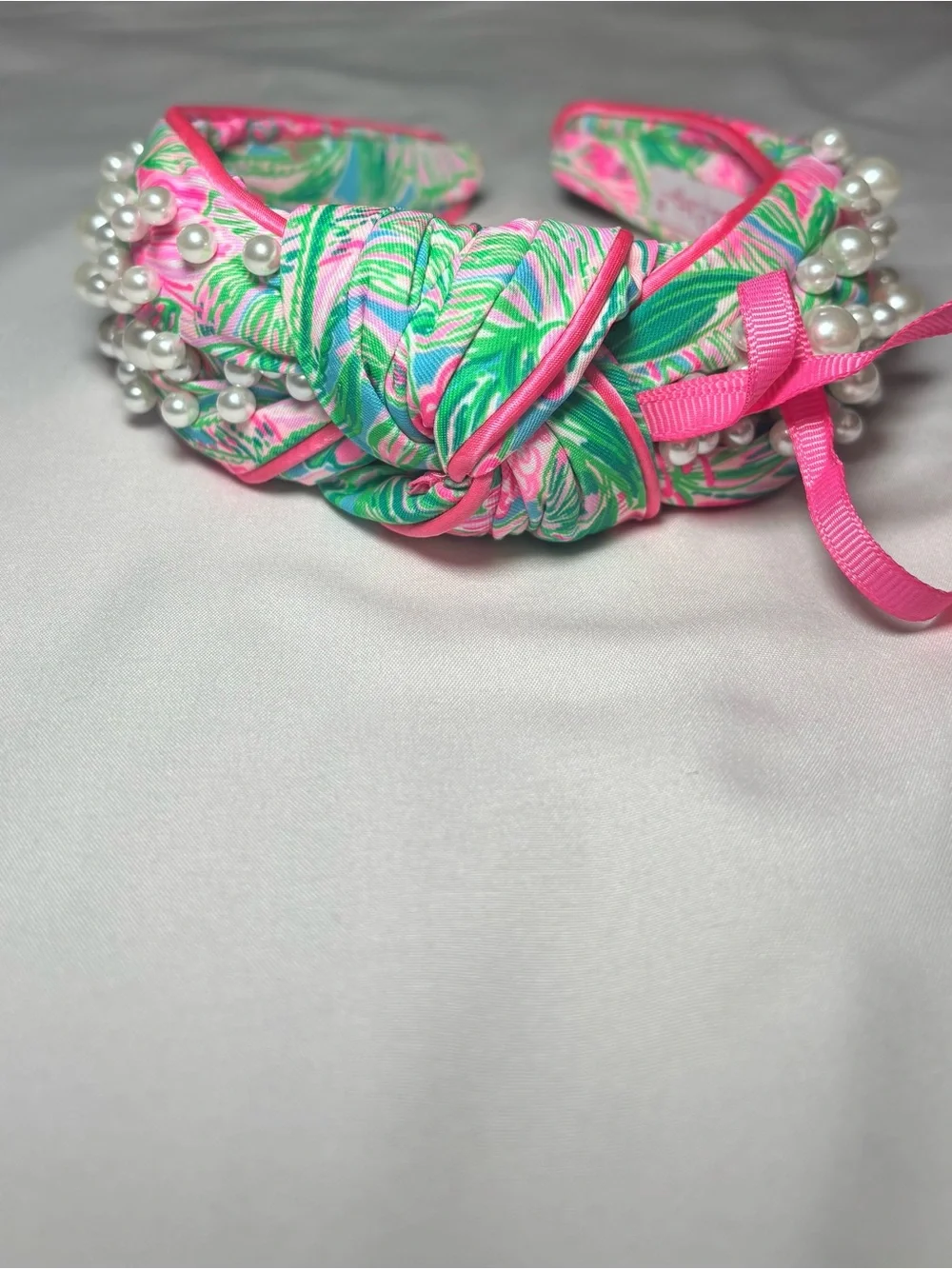NWT Lilly Pulitzer “Coming in Hot” Pink and Green Floral Pearl-Trim Headband